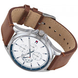 Buy Shop Tommy Hilfiger Multi Function Quartz White Dial Brown Leather Strap Watch for Men - 1791614 USA Online