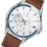Buy Shop Tommy Hilfiger Multi Function Quartz White Dial Brown Leather Strap Watch for Men - 1791614 USA Online