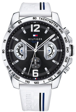 Buy Shop Tommy Hilfiger Multifunction Black Dial White Rubber Strap Watch for Men - 1791475 USA Online