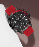Buy Shop Tommy Hilfiger Multifunction Quartz Black Dial Red Rubber Strap Watch for Men - 1791722 USA Online