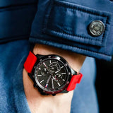 Buy Shop Tommy Hilfiger Multifunction Quartz Black Dial Red Rubber Strap Watch for Men - 1791722 USA Online