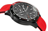 Buy Shop Tommy Hilfiger Multifunction Quartz Black Dial Red Rubber Strap Watch for Men - 1791722 USA Online