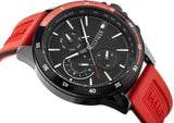 Buy Shop Tommy Hilfiger Multifunction Quartz Black Dial Red Rubber Strap Watch for Men - 1791722 USA Online