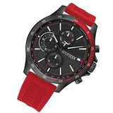 Buy Shop Tommy Hilfiger Multifunction Quartz Black Dial Red Rubber Strap Watch for Men - 1791722 USA Online