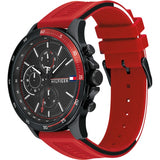 Buy Shop Tommy Hilfiger Multifunction Quartz Black Dial Red Rubber Strap Watch for Men - 1791722 USA Online