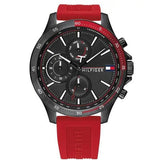 Buy Shop Tommy Hilfiger Multifunction Quartz Black Dial Red Rubber Strap Watch for Men - 1791722 USA Online