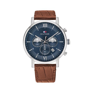 Buy Shop Tommy Hilfiger Evan Chronograph Blue Dial Brown Leather Strap Watch for Men - 1710393 USA Online