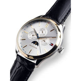 Buy Shop Tommy Hilfiger Oliver Analog Silver Dial Black Leather Strap Watch for Men - 1791305 USA Online