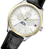 Buy Shop Tommy Hilfiger Oliver Analog Silver Dial Black Leather Strap Watch for Men - 1791305 USA Online
