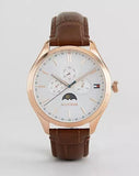 Buy Shop Tommy Hilfiger Oliver Chronograph White Dial Brown Leather Strap Watch for Men - 1791306 USA Online