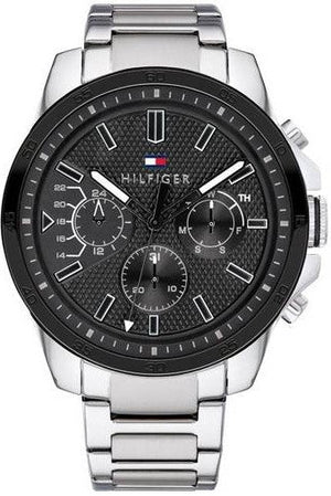 Buy Shop Tommy Hilfiger Iconic Quartz Black Dial Silver Steel Strap Watch for Men - 1791564 USA Online