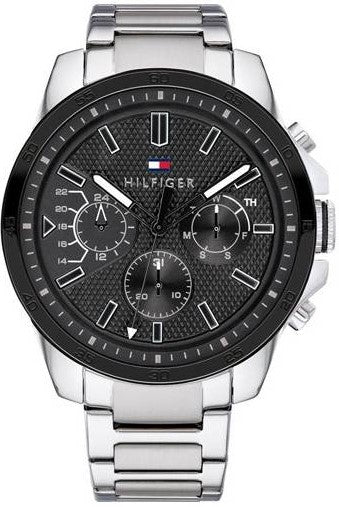 Buy Shop Tommy Hilfiger Iconic Quartz Black Dial Silver Steel Strap Watch for Men - 1791564 USA Online