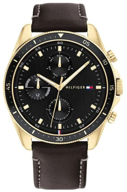 Buy Shop Tommy Hilfiger Parker Chronograph Black Dial Brown Leather Strap Watch For Men - 1791836 USA Online