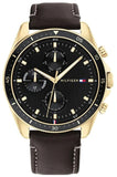Buy Shop Tommy Hilfiger Parker Chronograph Black Dial Brown Leather Strap Watch For Men - 1791836 USA Online