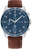 Buy Shop Tommy Hilfiger Parker Chronograph Blue Dial Brown Leather Strap Watch For Men - 1791837 USA Online