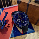 Buy Shop Tommy Hilfiger Parker Chronograph Quartz Blue Dial Blue Leather Strap Watch For Men - 1791839 USA Online