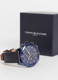 Buy Shop Tommy Hilfiger Parker Chronograph Quartz Blue Dial Blue Leather Strap Watch For Men - 1791839 USA Online