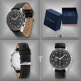 Buy Shop Tommy Hilfiger Parker Chronograph Quartz Grey Dial Black Leather Strap Watch For Men - 1791838 USA Online
