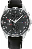 Buy Shop Tommy Hilfiger Parker Chronograph Quartz Grey Dial Black Leather Strap Watch For Men - 1791838 USA Online