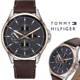 Buy Shop Tommy Hilfiger Shawn Multifunction Grey Dial Brown Leather Strap Watch for Men - 1791615 USA Online