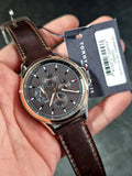 Buy Shop Tommy Hilfiger Shawn Multifunction Grey Dial Brown Leather Strap Watch for Men - 1791615 USA Online