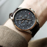 Buy Shop Tommy Hilfiger Shawn Multifunction Grey Dial Brown Leather Strap Watch for Men - 1791615 USA Online