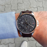 Buy Shop Tommy Hilfiger Shawn Multifunction Grey Dial Brown Leather Strap Watch for Men - 1791615 USA Online