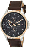 Buy Shop Tommy Hilfiger Shawn Multifunction Grey Dial Brown Leather Strap Watch for Men - 1791615 USA Online