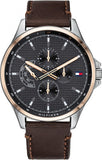 Buy Shop Tommy Hilfiger Shawn Multifunction Grey Dial Brown Leather Strap Watch for Men - 1791615 USA Online