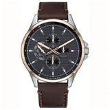 Buy Shop Tommy Hilfiger Shawn Multifunction Grey Dial Brown Leather Strap Watch for Men - 1791615 USA Online