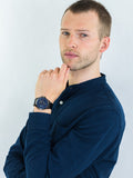 Buy Shop Tommy Hilfiger Shawn Multifunction Quartz Blue Dial Black Leather Strap Watch for Men - 1791616 USA Online
