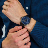 Buy Shop Tommy Hilfiger Shawn Multifunction Quartz Blue Dial Black Leather Strap Watch for Men - 1791616 USA Online