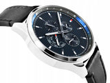 Buy Shop Tommy Hilfiger Shawn Multifunction Quartz Blue Dial Black Leather Strap Watch for Men - 1791616 USA Online