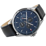 Buy Shop Tommy Hilfiger Shawn Multifunction Quartz Blue Dial Black Leather Strap Watch for Men - 1791616 USA Online