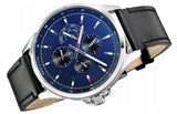 Buy Shop Tommy Hilfiger Shawn Multifunction Quartz Blue Dial Black Leather Strap Watch for Men - 1791616 USA Online