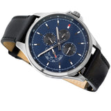 Buy Shop Tommy Hilfiger Shawn Multifunction Quartz Blue Dial Black Leather Strap Watch for Men - 1791616 USA Online