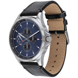 Buy Shop Tommy Hilfiger Shawn Multifunction Quartz Blue Dial Black Leather Strap Watch for Men - 1791616 USA Online