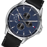 Buy Shop Tommy Hilfiger Shawn Multifunction Quartz Blue Dial Black Leather Strap Watch for Men - 1791616 USA Online