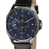 Buy Shop Tommy Hilfiger Shawn Multifunction Quartz Blue Dial Black Leather Strap Watch for Men - 1791616 USA Online