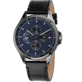 Buy Shop Tommy Hilfiger Shawn Multifunction Quartz Blue Dial Black Leather Strap Watch for Men - 1791616 USA Online
