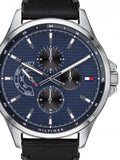 Buy Shop Tommy Hilfiger Shawn Multifunction Quartz Blue Dial Black Leather Strap Watch for Men - 1791616 USA Online