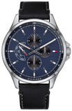 Buy Shop Tommy Hilfiger Shawn Multifunction Quartz Blue Dial Black Leather Strap Watch for Men - 1791616 USA Online
