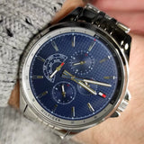 Buy Shop Tommy Hilfiger Shawn Multifunction Quartz Blue Dial Silver Steel Strap Watch for Men - 1791612 USA Online