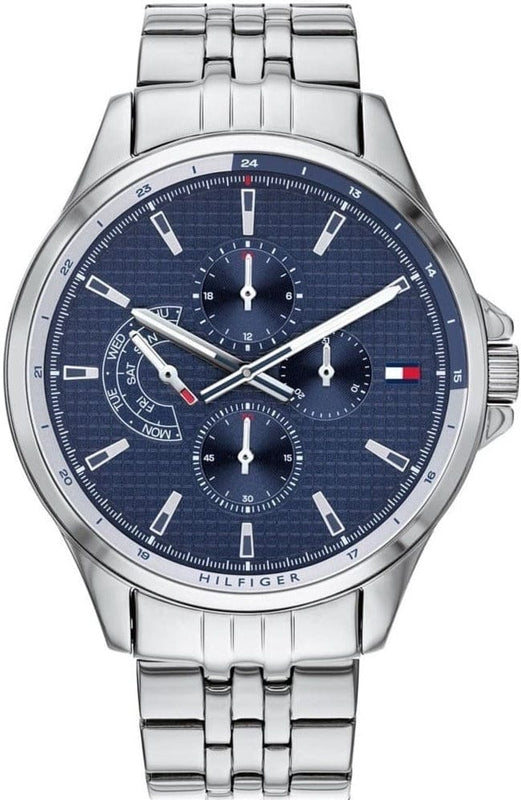 Buy Shop Tommy Hilfiger Shawn Multifunction Quartz Blue Dial Silver Steel Strap Watch for Men - 1791612 USA Online