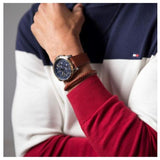 Buy Shop Tommy Hilfiger Spencer Blue Dial Brown Leather Strap Watch for Men - 1791642 USA Online