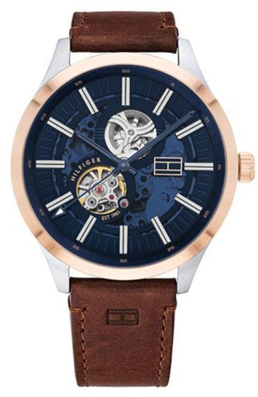 Buy Shop Tommy Hilfiger Spencer Blue Dial Brown Leather Strap Watch for Men - 1791642 USA Online