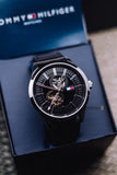 Buy Shop Tommy Hilfiger Spencer Skeleton Black Dial Black Leather Strap Watch for Men - 1791641 USA Online