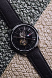 Buy Shop Tommy Hilfiger Spencer Skeleton Black Dial Black Leather Strap Watch for Men - 1791641 USA Online