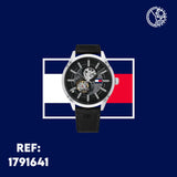 Buy Shop Tommy Hilfiger Spencer Skeleton Black Dial Black Leather Strap Watch for Men - 1791641 USA Online