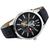 Buy Shop Tommy Hilfiger Spencer Skeleton Black Dial Black Leather Strap Watch for Men - 1791641 USA Online
